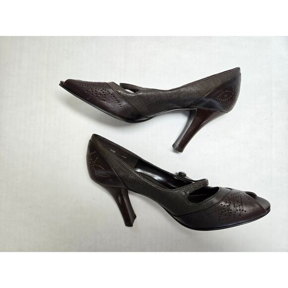 Etienne Aigner Bossy Dark Brown Peep Toe Mary Jane Pump Heels Womens 7.5 M - Picture 3 of 9